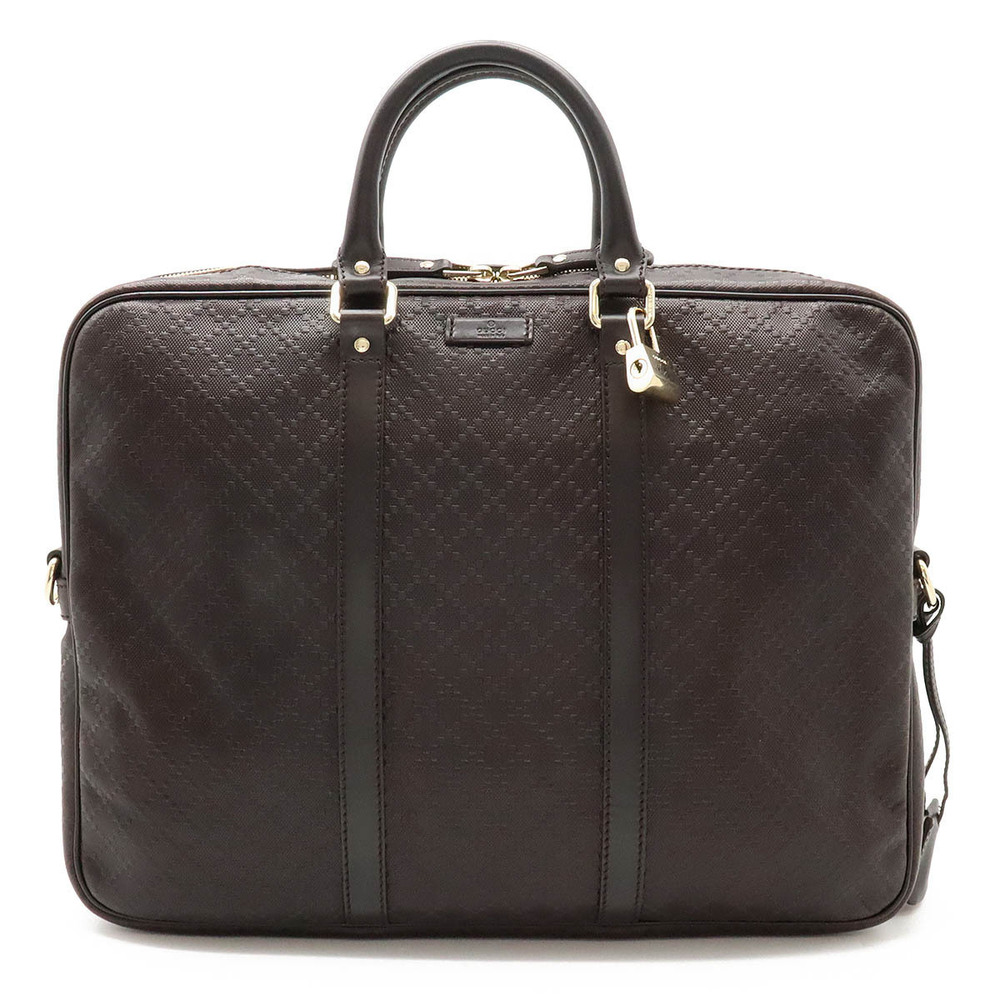 Gucci Diamante Business Bag Briefcase Handbag Leather Dark Brown